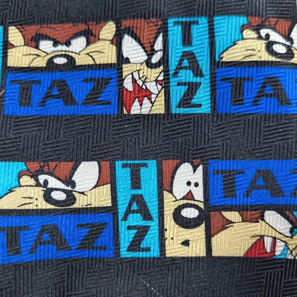 Vintage‎ Tazmanian Devil Tie Mens Black Blue Silk Made Korea 90s Warner Bros New